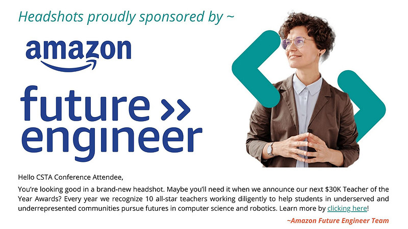 Amazon sponsor banner for CSTA headshots